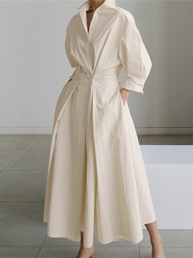 Women's Chic Leisure Midi Dress with Button Closure