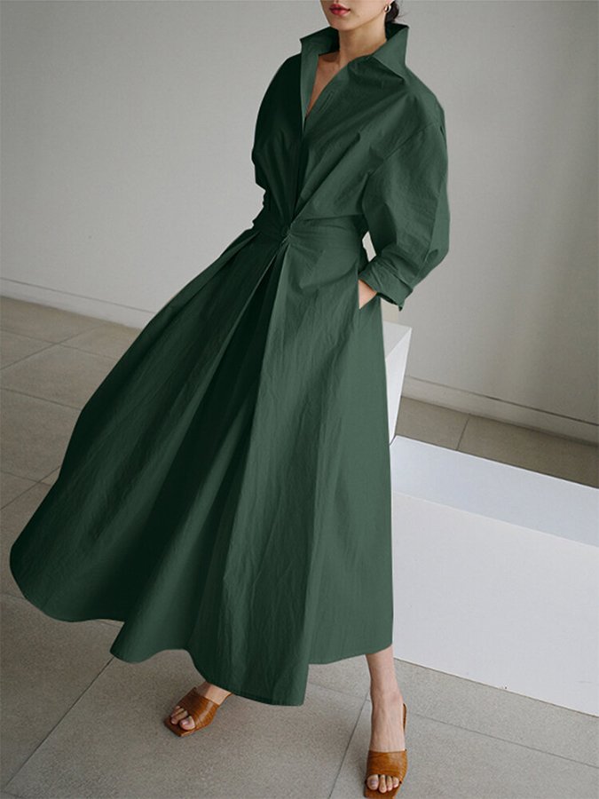 Women's Classic Elegance Button Shirt Dress with Adjustable Belt