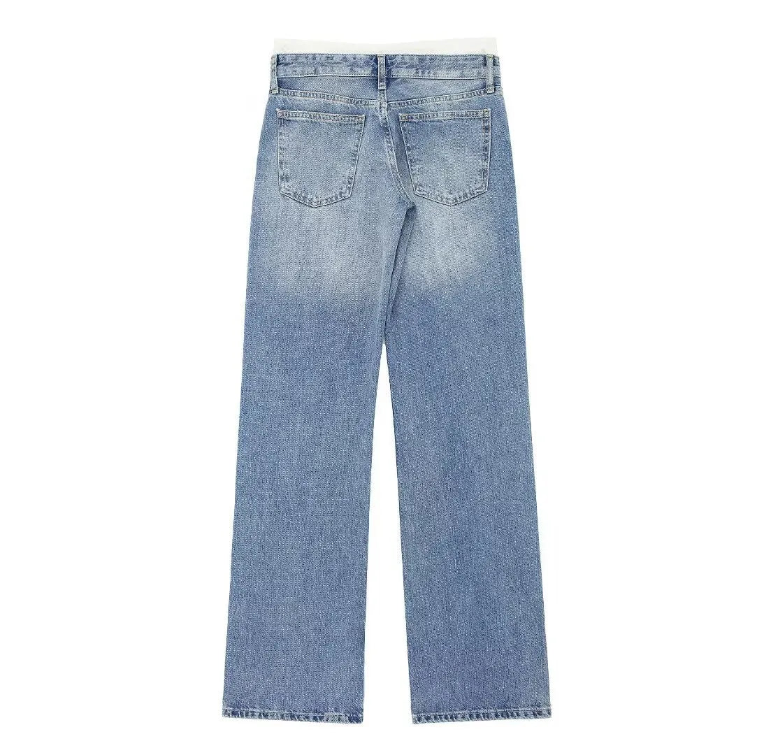 Casual Mid‑Waist Straight‑Leg Jeans for Women